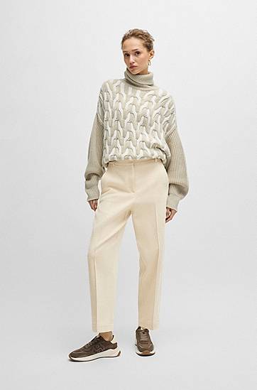 Bukser BOSS Relaxed-Fit High-Waisted Velvet Corduroy Trousers Beige | 50528588, 1