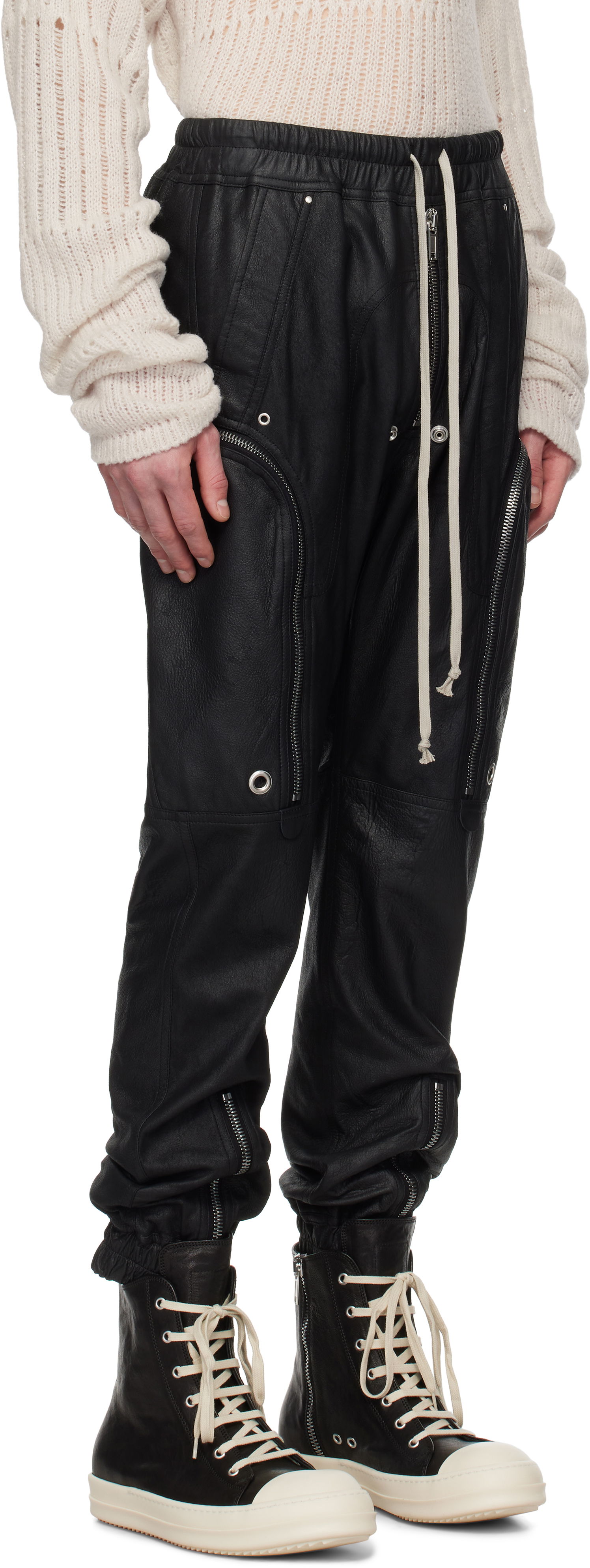Cargo bukser Rick Owens Rick Owens Hollywood Bauhaus Leather Cargo Pants Sort | RU01E5377 LBA, 1
