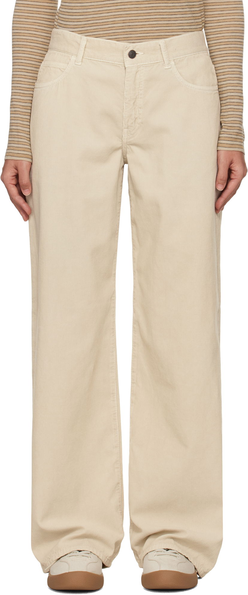 Bukser The Row The Row Eglitta Wide-Leg Corduroy Trousers Beige | 6525-W3724