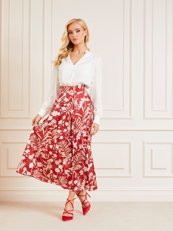 Nederdel GUESS Marciano All Over Print Long Skirt Rød | 4RGD049927Z, 0
