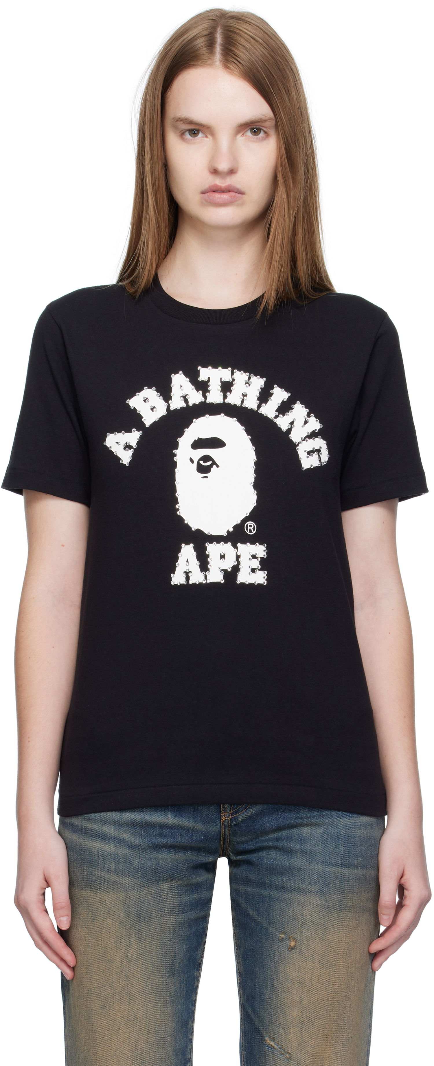 T-shirt BAPE Crystal Stone College T-Shirt Sort | 001TEL302064L, 0