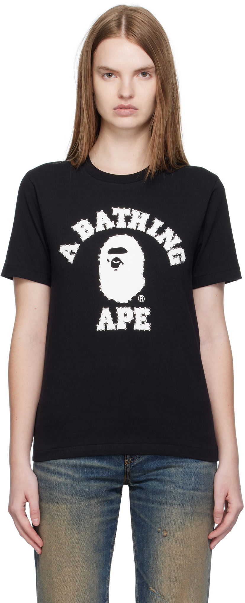 T-shirt BAPE Crystal Stone College T-Shirt Sort | 001TEL302064L