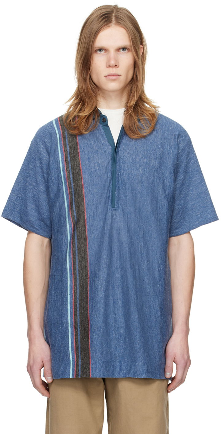 Polo skjorte The Row Striped Linen Shirt Blå | 531-Y713