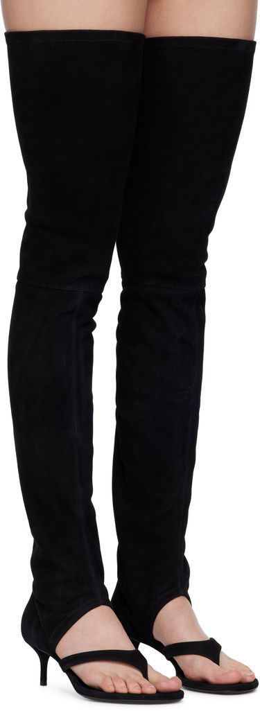 Tøj Alaïa ALAÏA Stretch Suede Tall Thong Boots Sort | AA3O057CK311, 3