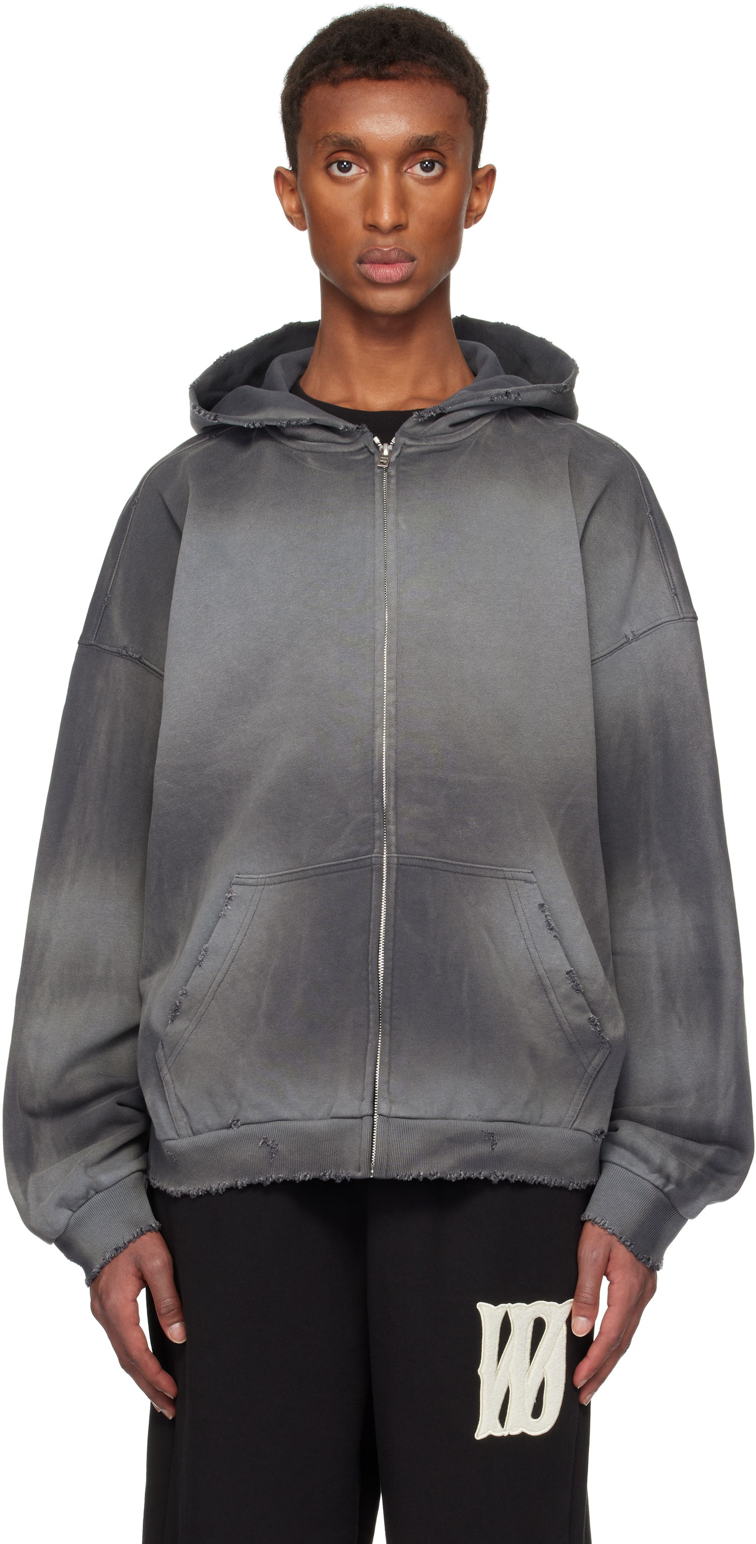 Sweatshirt We11done We11done Distressed Zip-Up Hoodie Grå | WD-TJ3-24-833-U-CH, 0