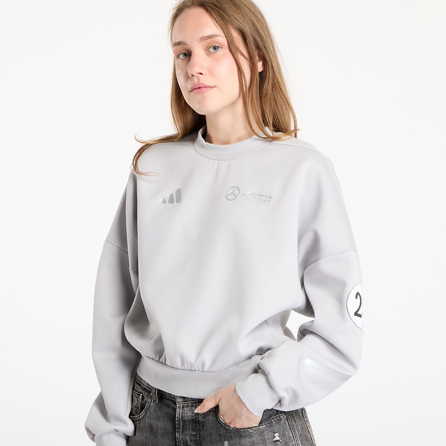Sweatshirt adidas Performance Mercedes Cropped Sweatshirt Grå | JW3480, 1