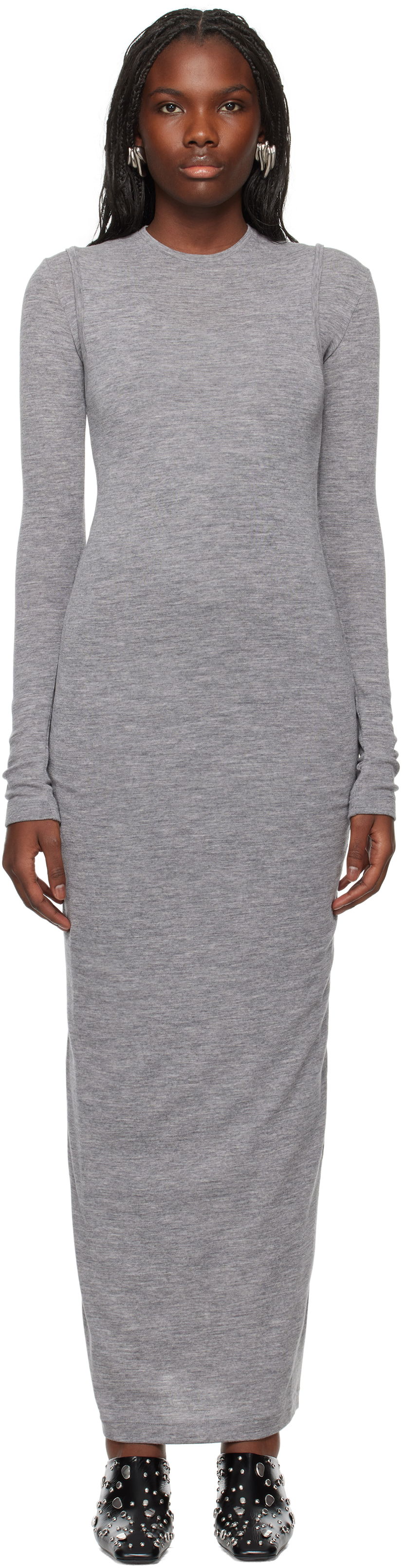 Kjole Jil Sander Lightweight Slub Wool Maxi Dress Grå | J40FV0112_J20226