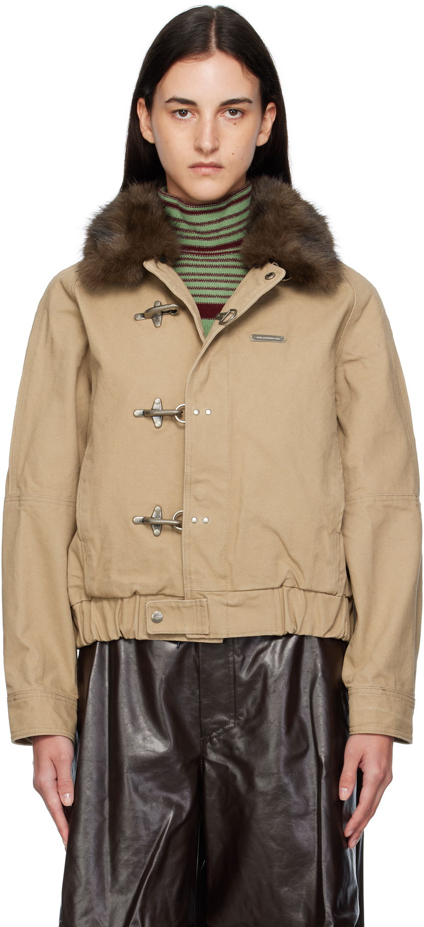 Jakke Andersson Bell Andersson Bell Washed Cotton Jacket with Faux Fur Collar Beige | awa712u