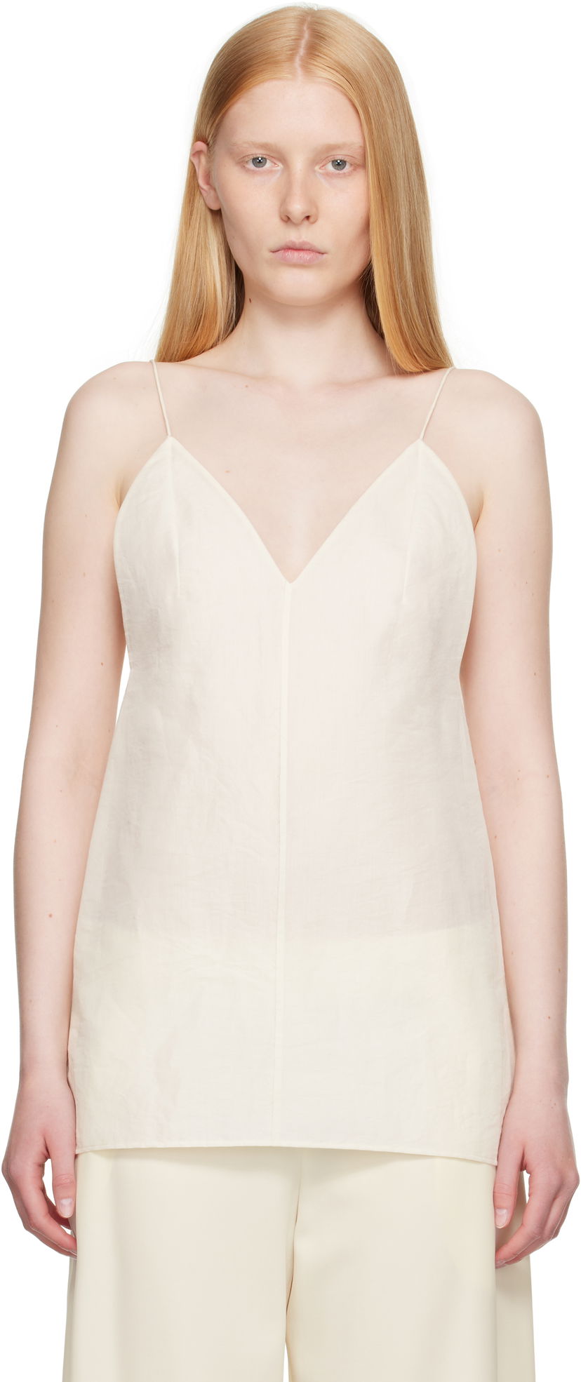 Tanktop Khaite Khaite Talsie Linen Cami Top Hvid | 2396385