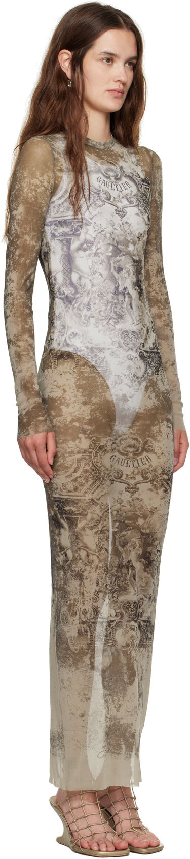 Kjole Jean Paul Gaultier Jean Paul Gaultier 'The Long Médaillon' Mesh Maxi Dress Beige | 25/03-W-DR023-M006P-6965, 1