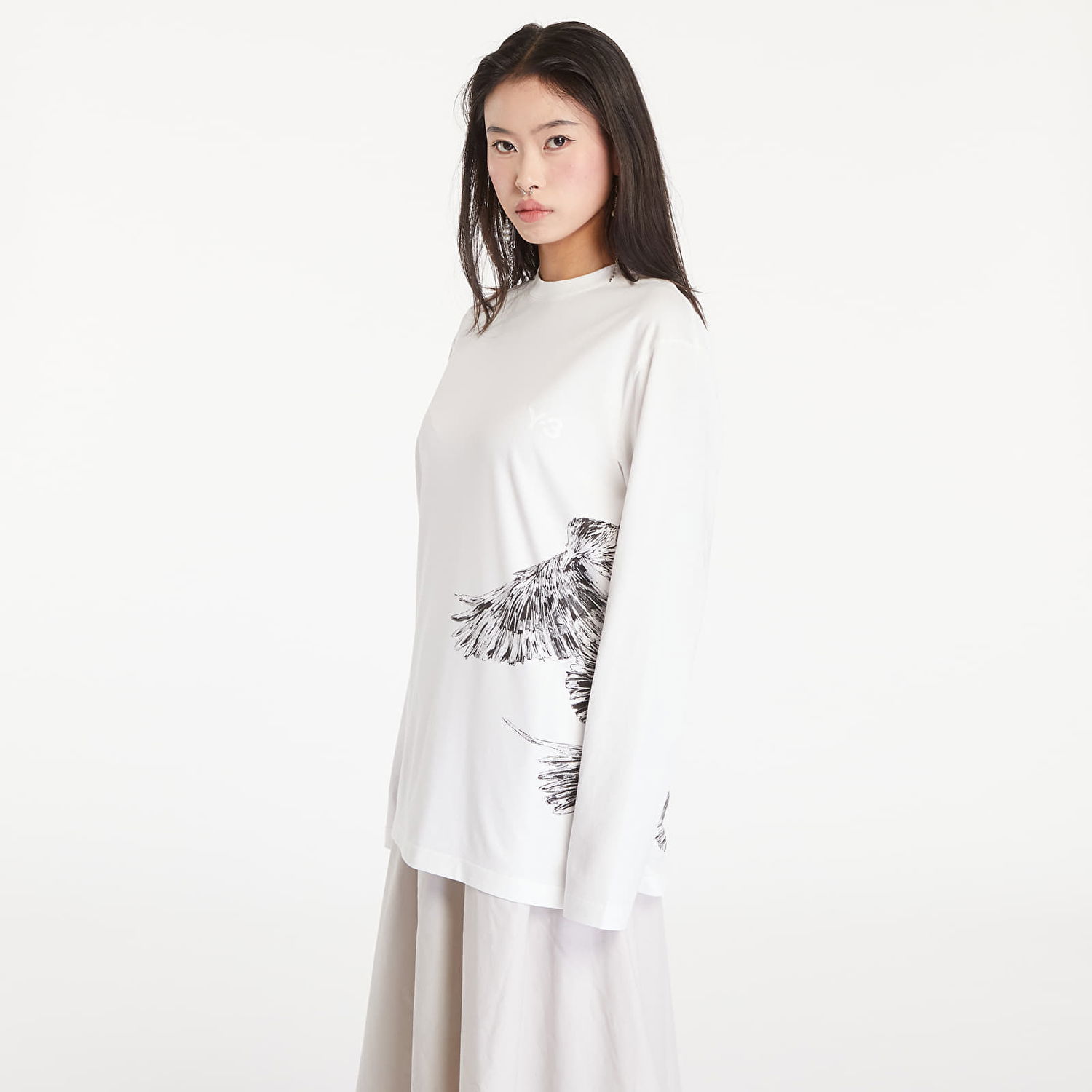 T-shirt Y-3 Graphic Long Sleeve Tee UNISEX Core White Hvid | IX0404, 0