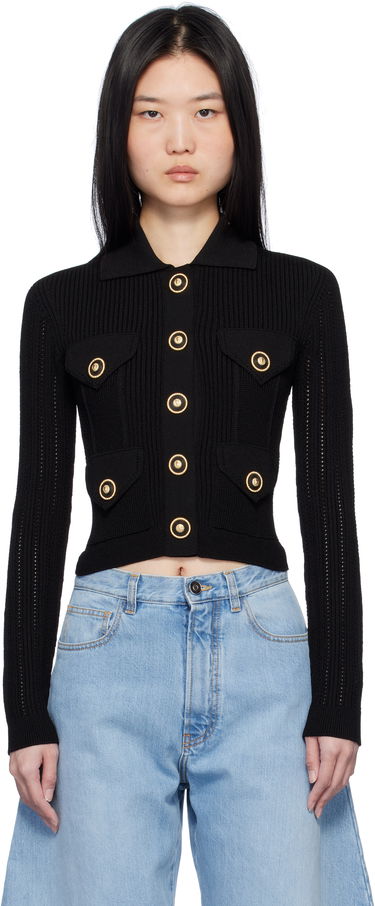 Sweater Balmain Cropped Ribbed Cardigan Sort | EF1KL150KI10, 0