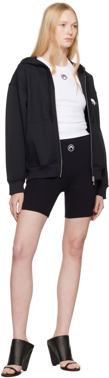 Sweatshirt Marine Serre Marine Serre Moon Logo Fleece Zip-Up Hoodie Sort | UST017B CJER0075, 3