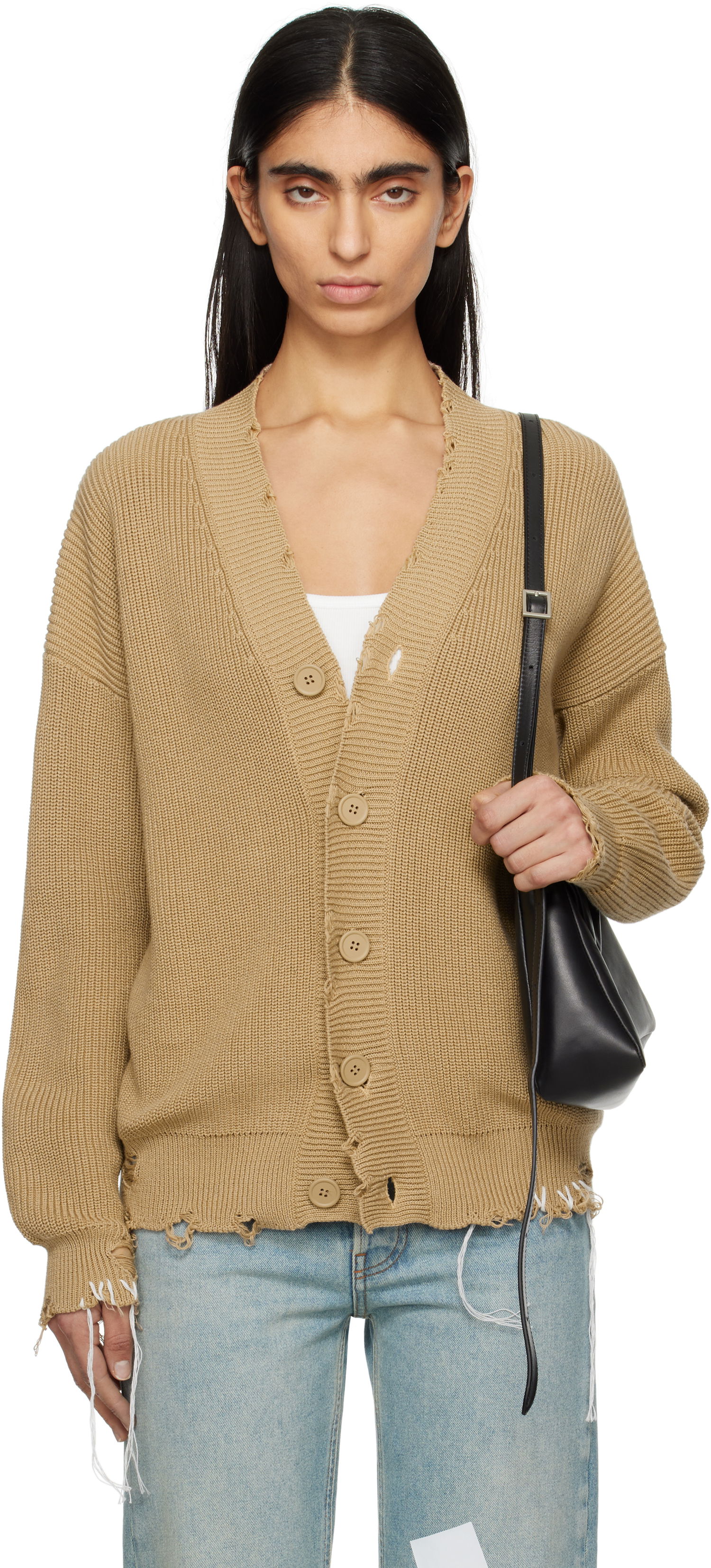 Sweater Maison Margiela MM6 Maison Margiela Eaten Knit Cardigan Beige | SH0HP0008 M13089, 0