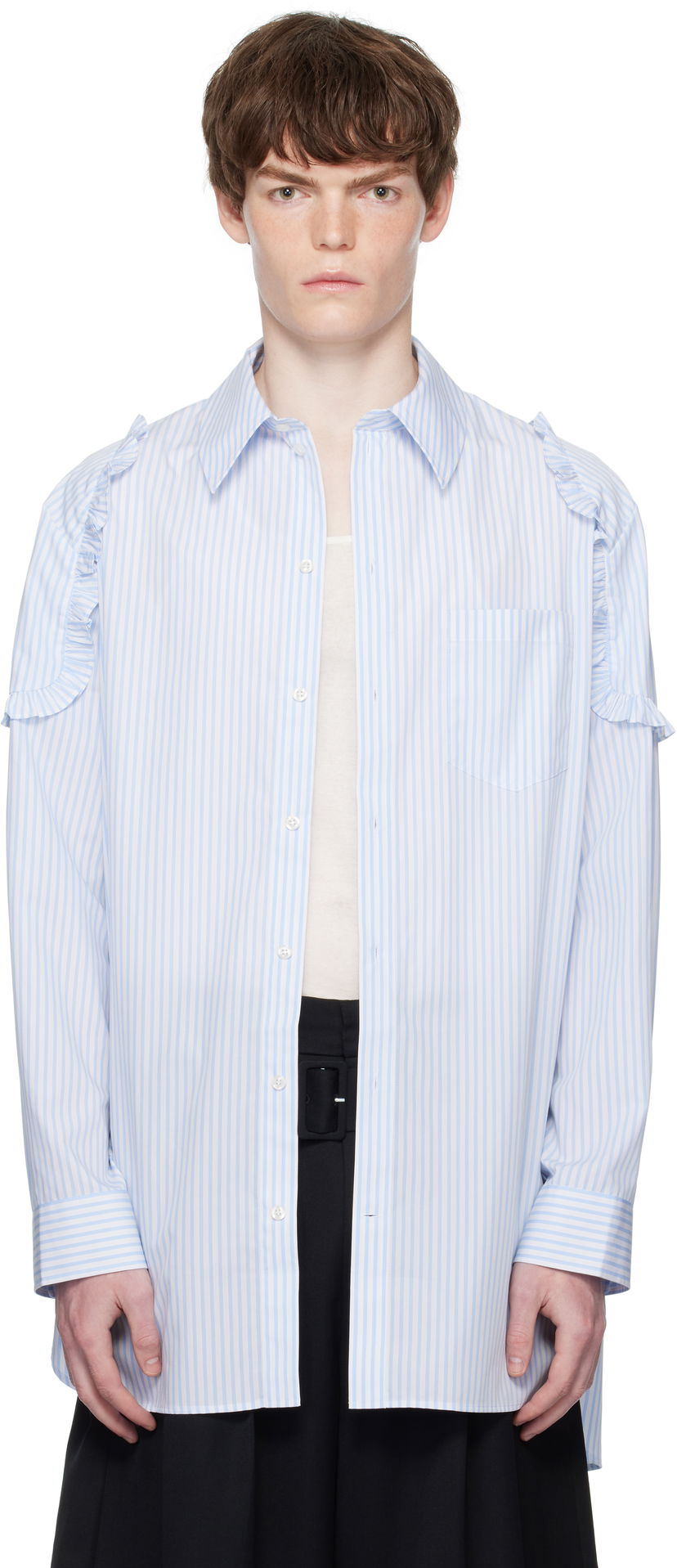 Skjorte Simone Rocha Simone Rocha Ruffle Shoulder Patch Tunic Shirt Blå | 5383 1026