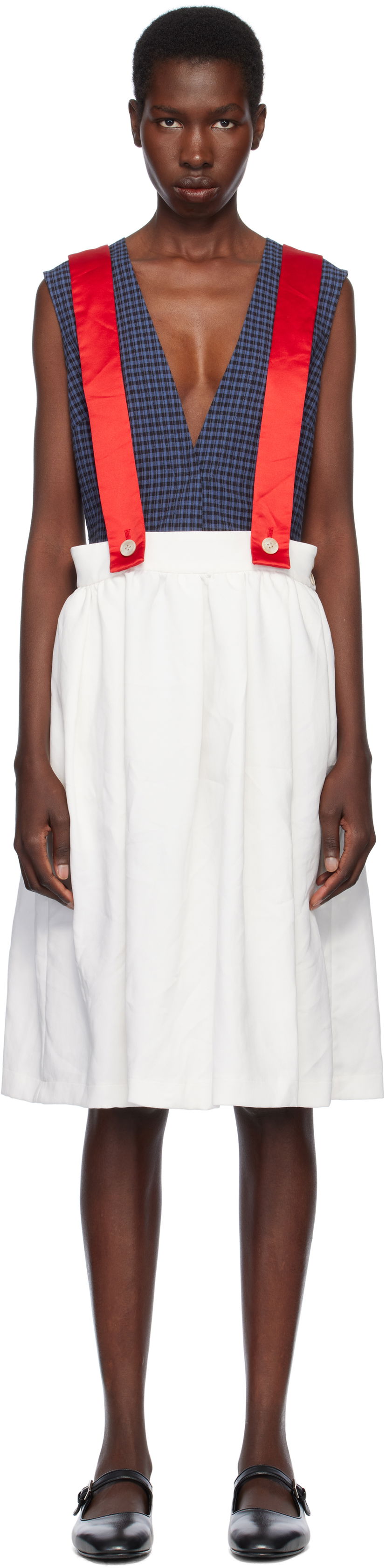 Nederdel Comme des Garçons Comme des Garçons Girl Gabardine & Satin Midi Skirt Hvid | NO-A005-051