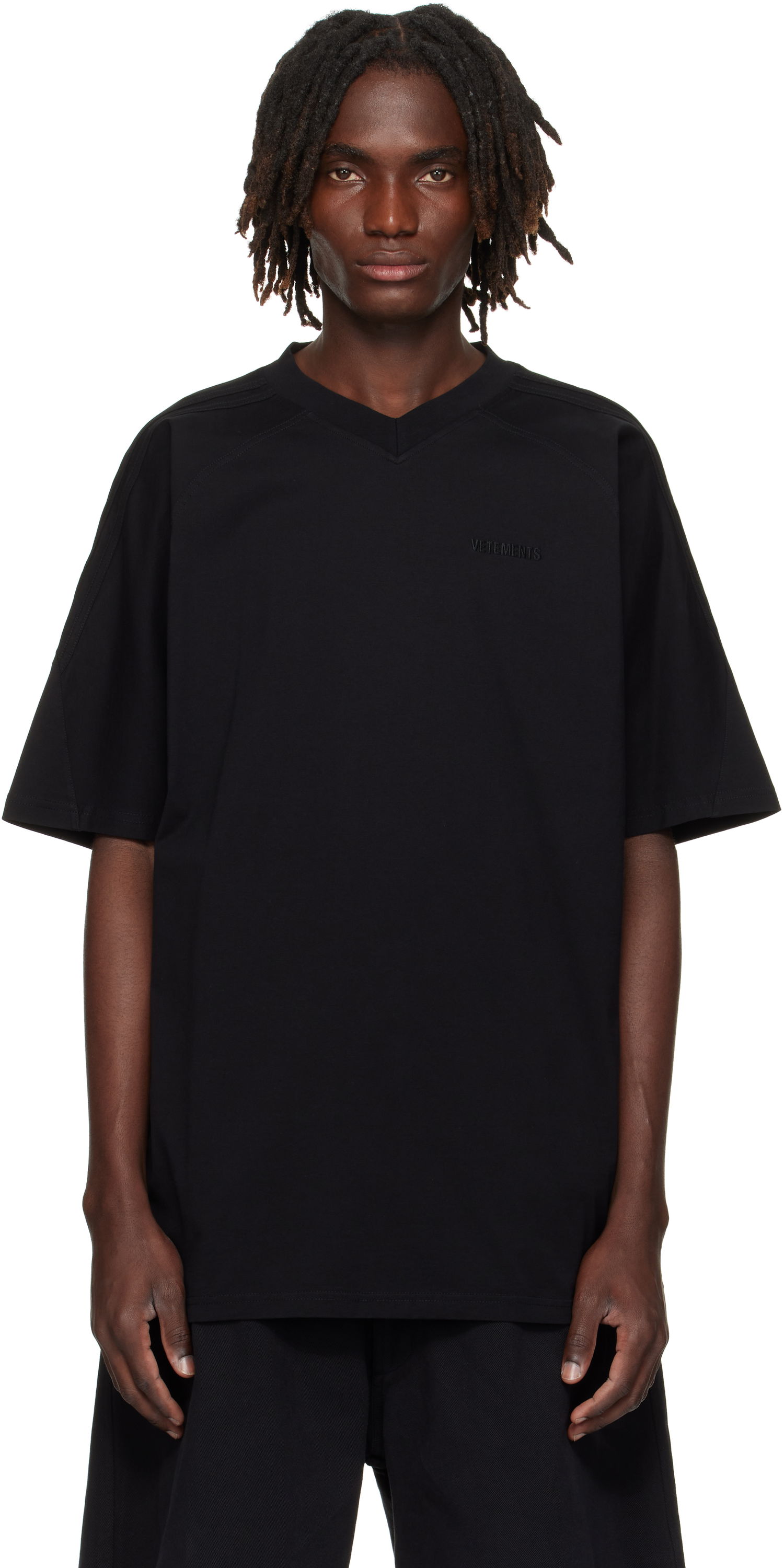 T-shirt VETEMENTS Cut-Up V-Neck T-shirt Sort | UH76TR260B, 0