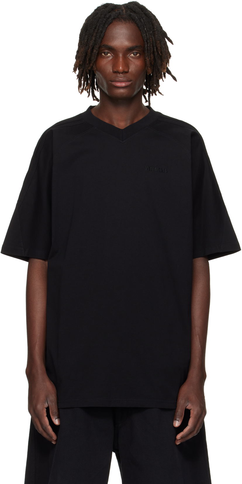 T-shirt VETEMENTS Cut-Up V-Neck T-shirt Sort | UH76TR260B