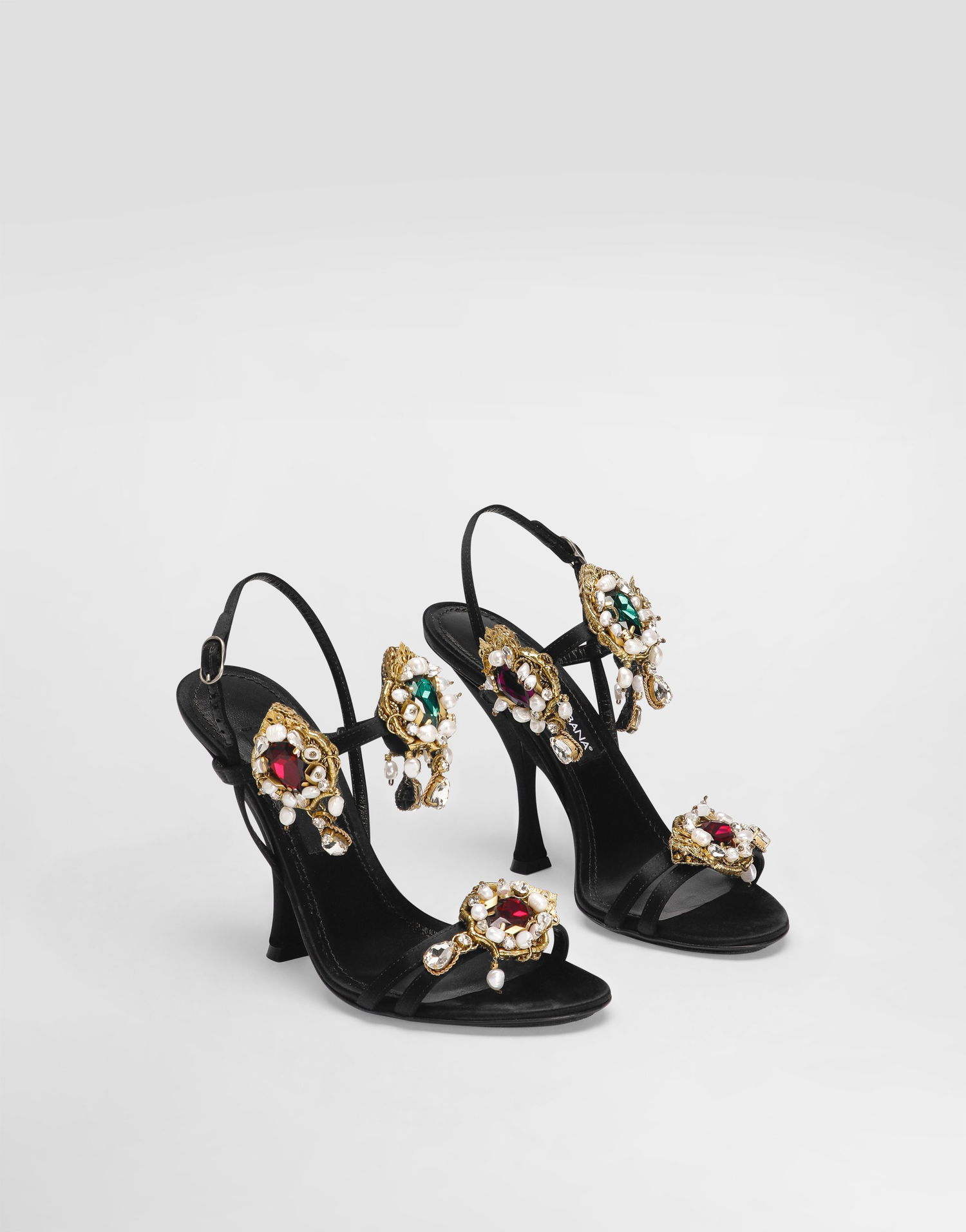 Tilbehør Dolce & Gabbana Dolce & Gabbana Embroidered Satin Sandals Sort | CR1934AX85280999, 1