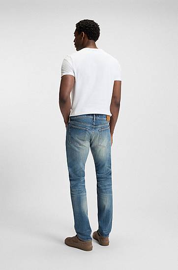 Jeans BOSS BECKHAM x BOSS Slim-Fit Vintage-Wash Jeans Blå | 50549119, 1