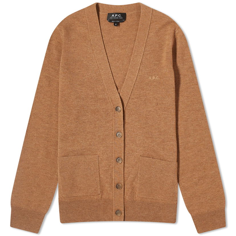 Sweater A.P.C. Louisa Logo Knitted Cardigan Beige | WVBBY-F22239-PBC