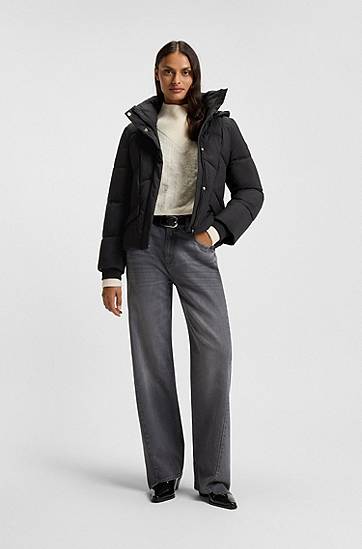 Puffer jakke BOSS Padded Hooded Jacket with Piped Details Sort | 50546845, 1