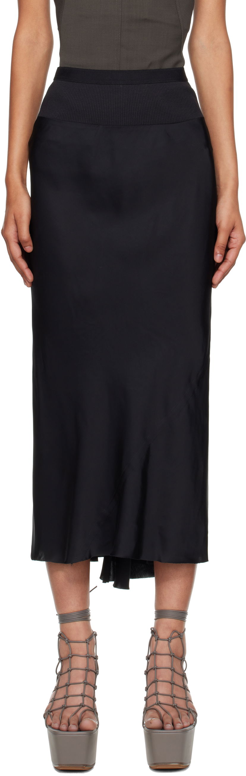 Nederdel Rick Owens Rick Owens Concordians A-Line Bias Midi Skirt Sort | RP02E4343 SCH