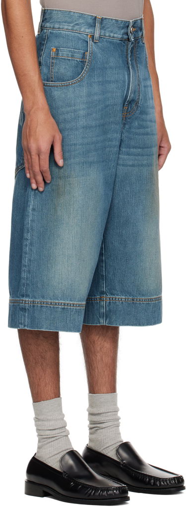 Shorts Palm Angels Palm Angels Curved Logo Denim Shorts Blå | PMYC007S25DEN0014555, 1