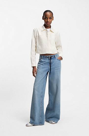 Skjorte BOSS Relaxed-fit blouse in cotton with Happy logo Beige | 50542967, 1