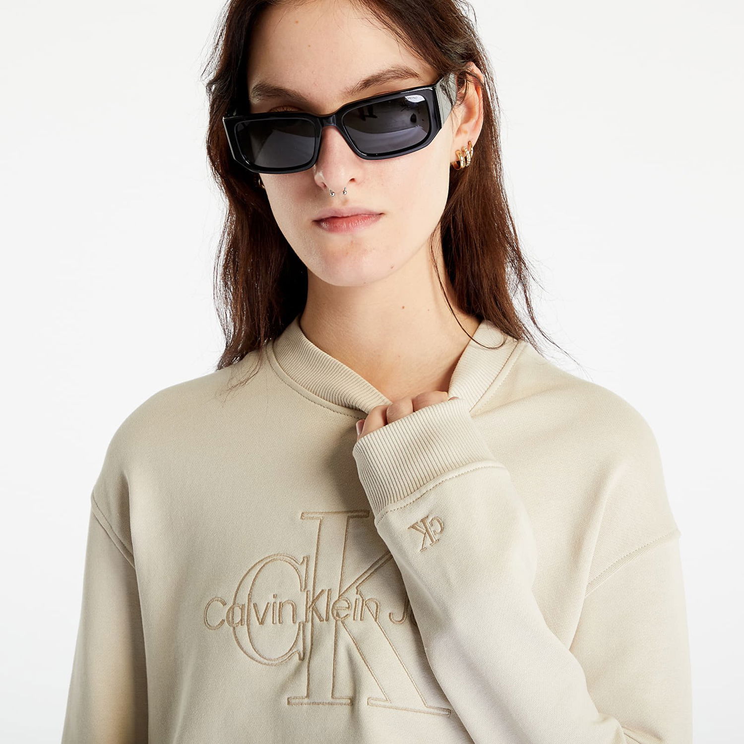 Sweatshirt CALVIN KLEIN Cropped Embroidered Sweatshirt Beige | J20J220696 ACI, 0