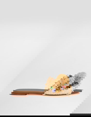 Tilbehør Dolce & Gabbana Dolce & Gabbana Braided Fringed Raffia Slide Sandals with Pompoms and Jewels Beige | CQ0648AM4478B139, 0