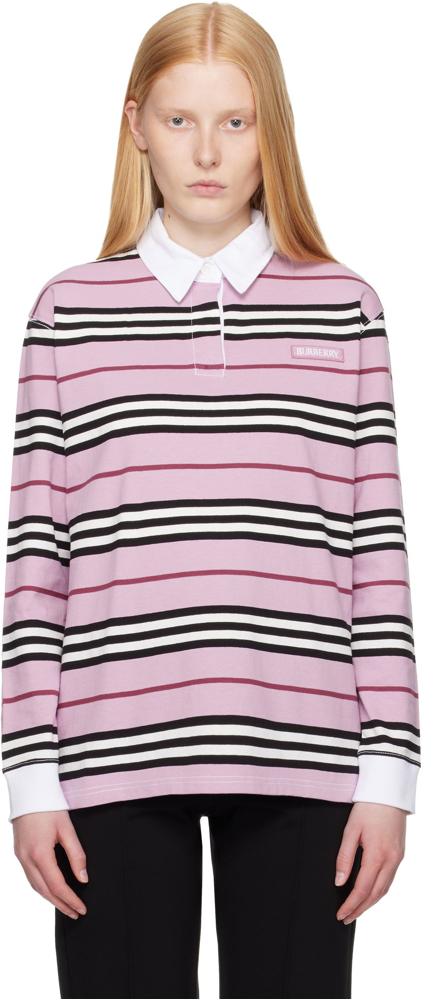 Polo skjorte Burberry Burberry Long Sleeve Striped Polo Lyserød | 8106581