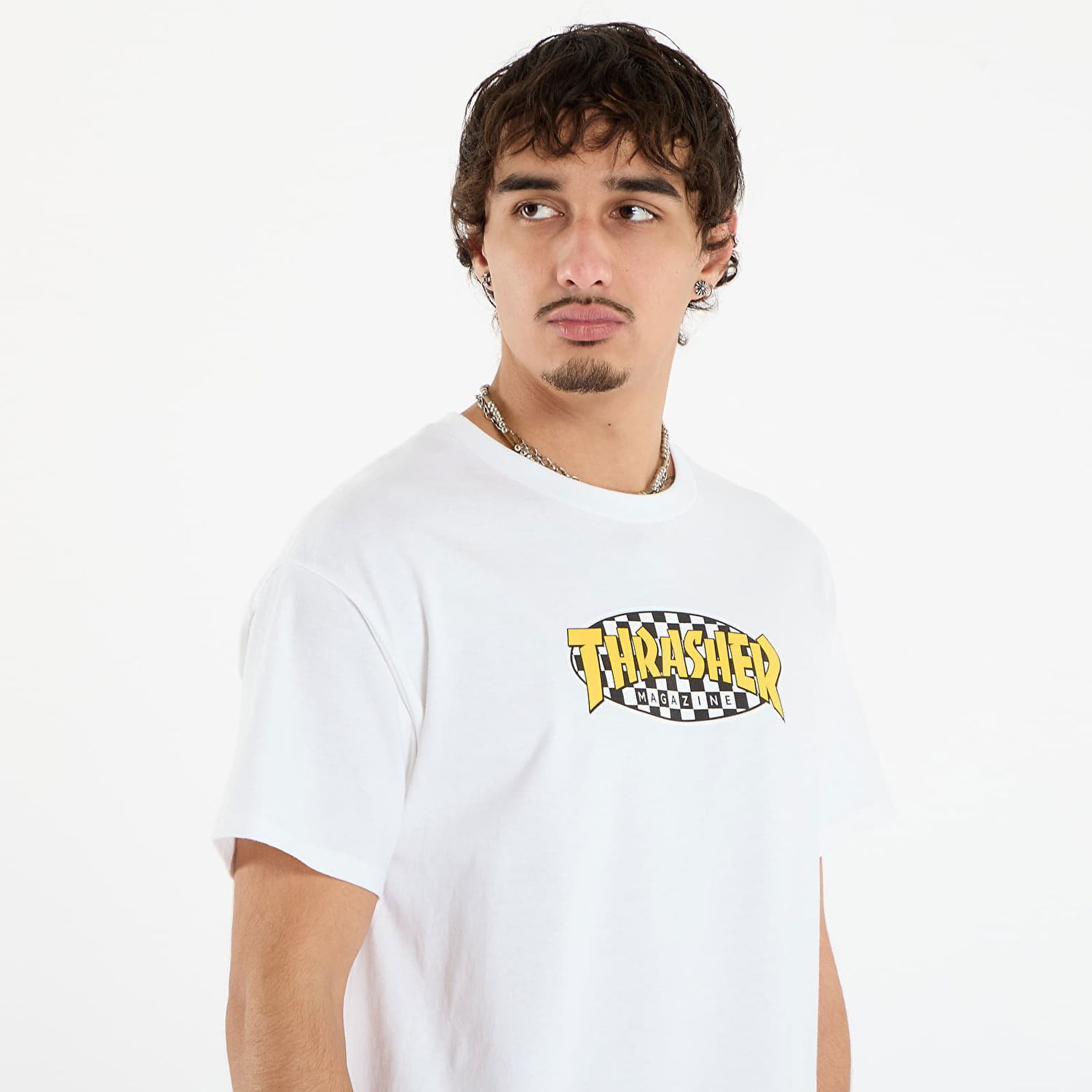T-shirt Thrasher Checkered Oval T-Shirt Hvid | 145760, 1