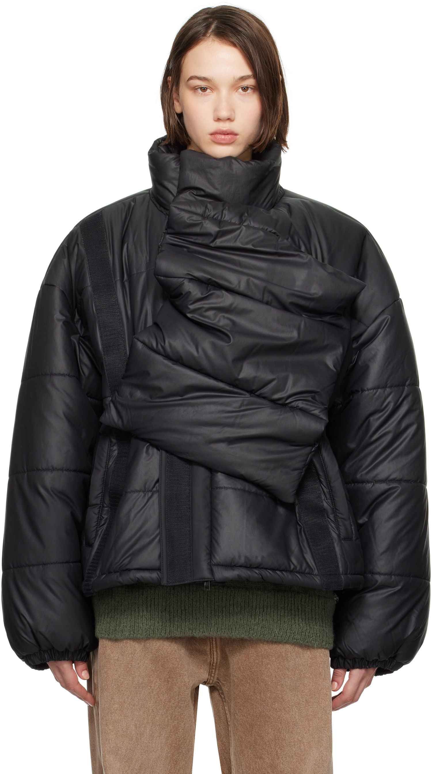 Puffer jakke Y/PROJECT Black Velcro Puffer Jacket Sort | 203JA006, 0