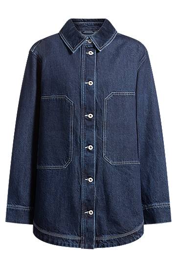 Skjorte BOSS Oversized Denim Jacket with Contrast Stitching Blå | 50531741