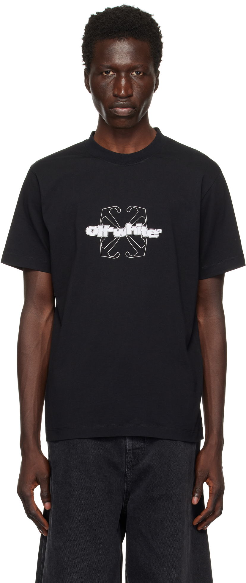 T-shirt Off-White Slim Flock Arrow T-Shirt Sort | OMAA027F24JER0071001