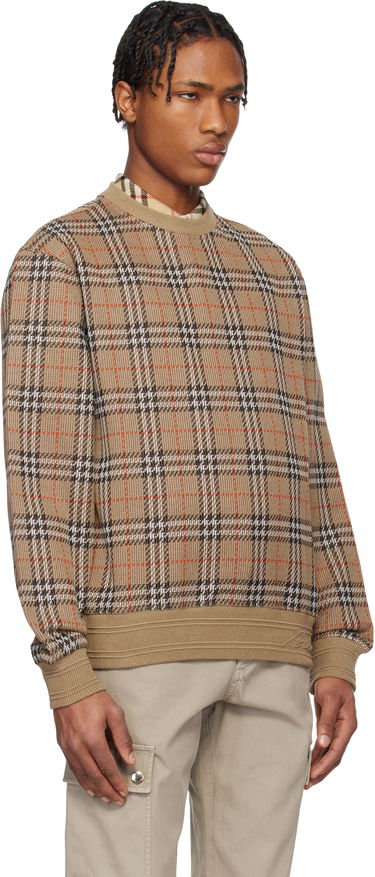Sweater Burberry Burberry Check Cotton Blend Sweater Brun | 8102882, 1