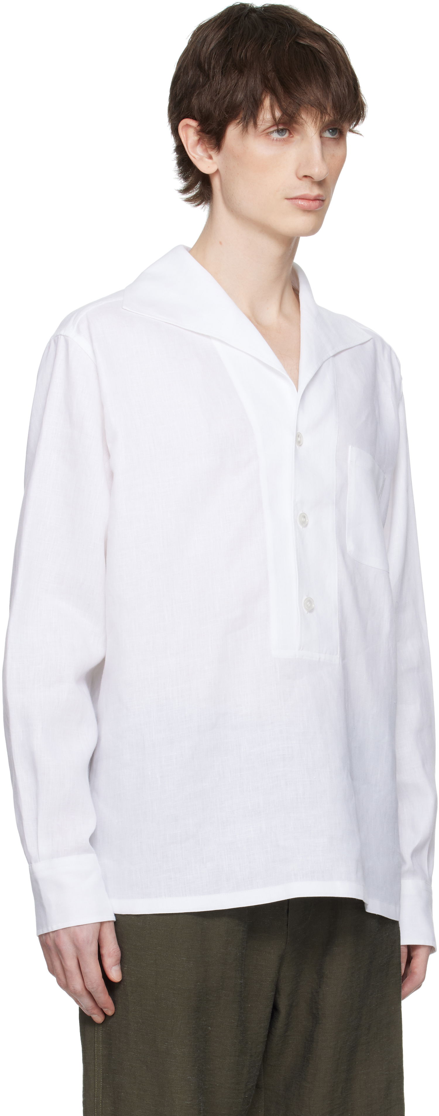 Skjorte Dolce & Gabbana Dolce&Gabbana Three-Button Long-Sleeved Linen Shirt Hvid | G5ND3TFU4JB, 1