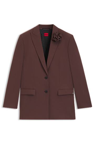 Jakke BOSS Relaxed Fit Blazer with Flower Brooch Brun | 50544133