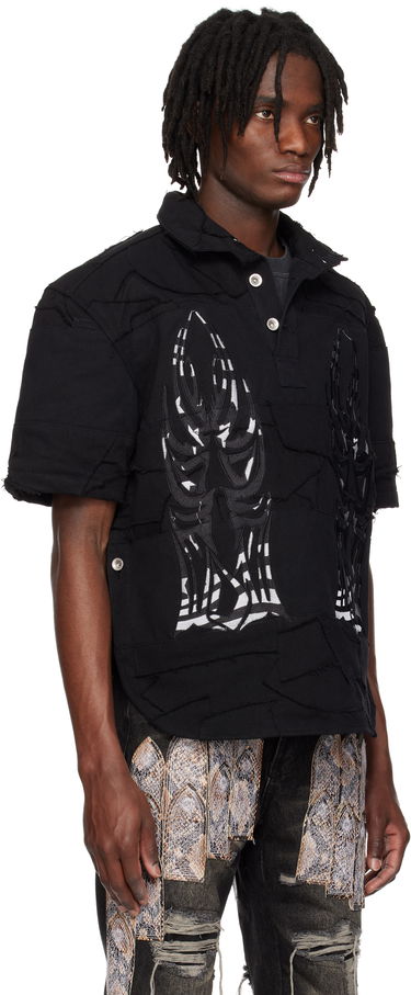 Polo skjorte Who Decides War Who Decides War 'WDW' Winged Denim Polo Sort | 1110580002SS25, 1