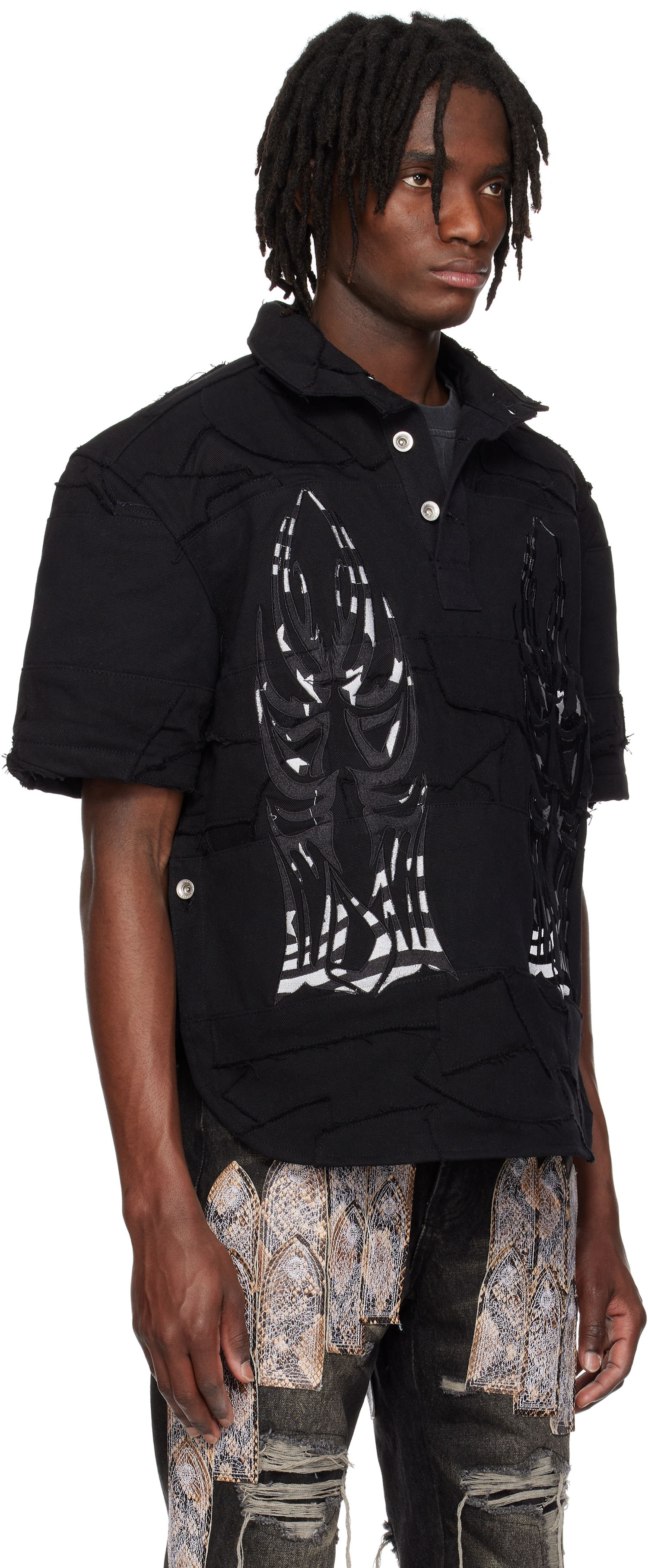 Polo skjorte Who Decides War Who Decides War 'WDW' Winged Denim Polo Sort | 1110580002SS25, 1