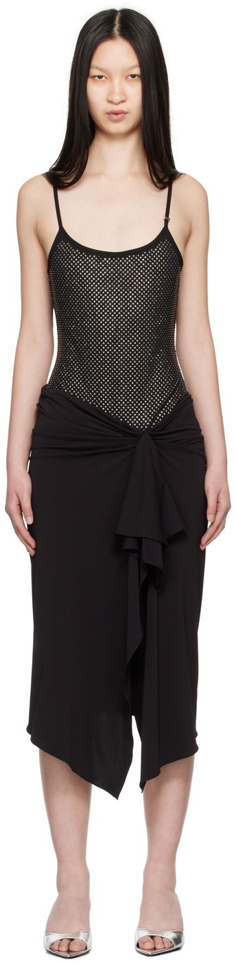 Kjole The Attico Attico Crystal-Cut Draped Midi Dress Sort | 248WCM152 RY02T