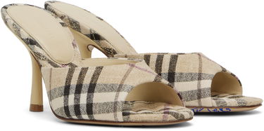 Tøj Burberry Burberry Check Linen Blend Mews High Heel Mules Beige | 8102491, 3