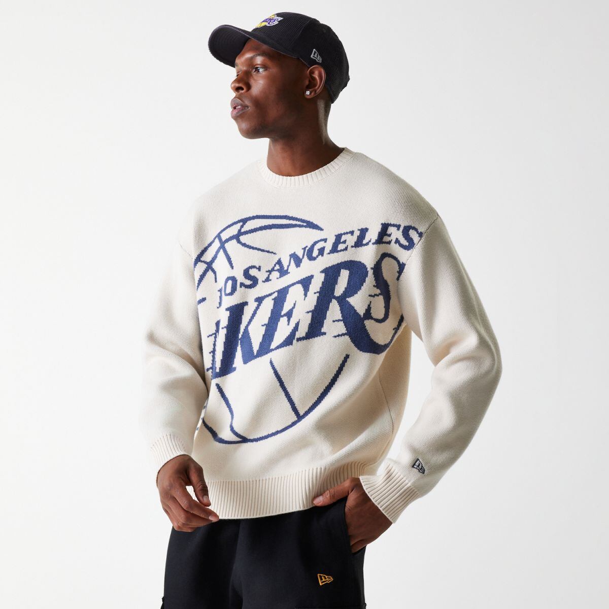 Sweater New Era New Era NBA LA Lakers Oversized Knit Sweater Beige | 60684350, 1