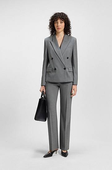 Bukser BOSS Relaxed-Fit Virgin Wool Trousers Grå | 50542004, 1