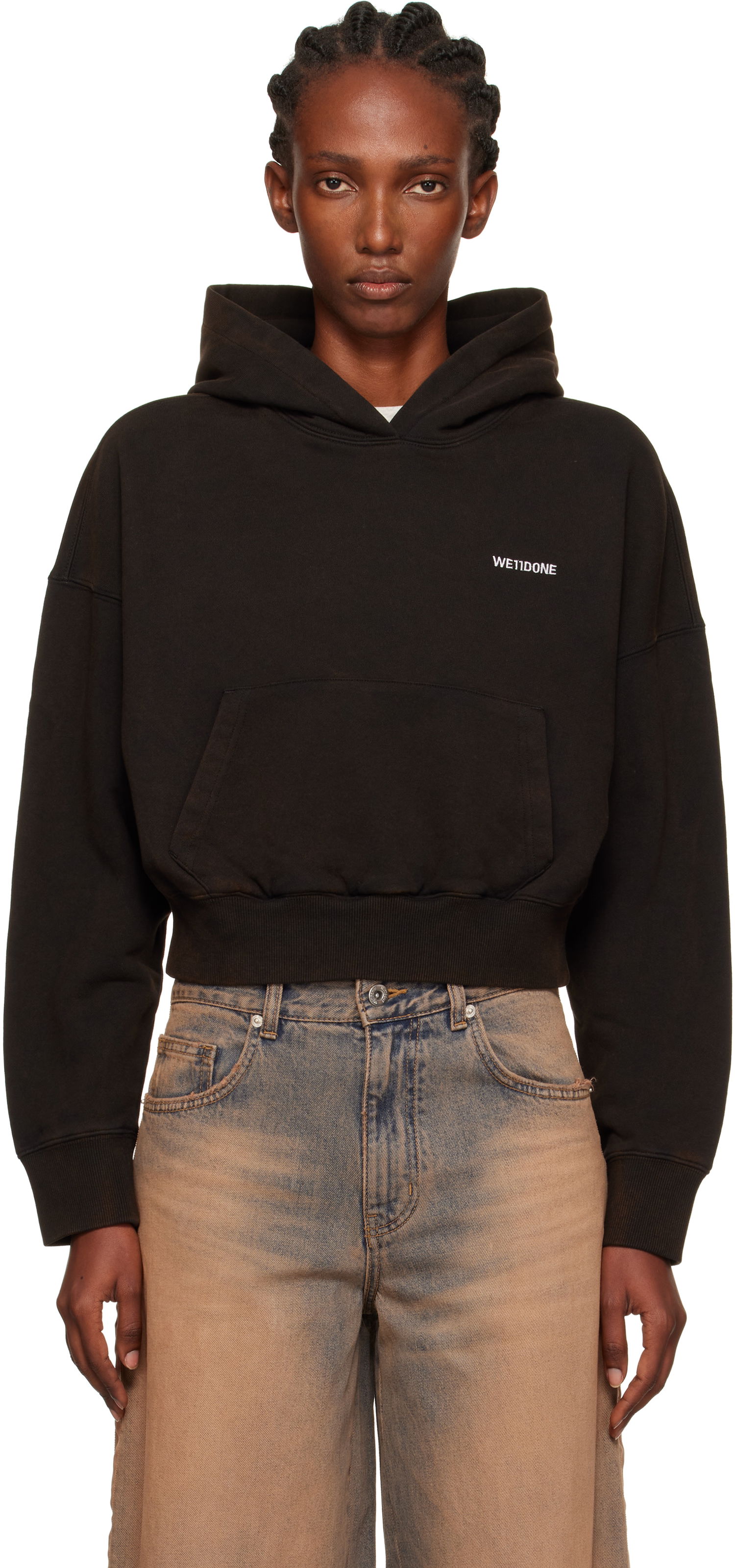 Sweatshirt We11done We11done Cropped Logo Hoodie Sort | WD-TH2-25-830-W-BK, 0