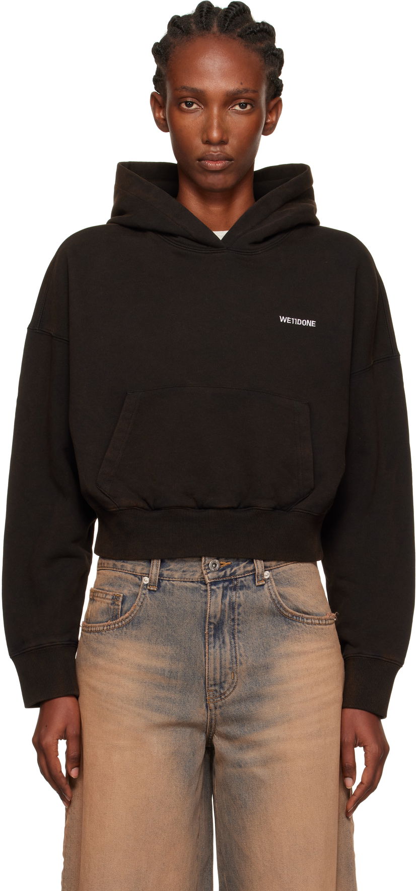Sweatshirt We11done We11done Cropped Logo Hoodie Sort | WD-TH2-25-830-W-BK