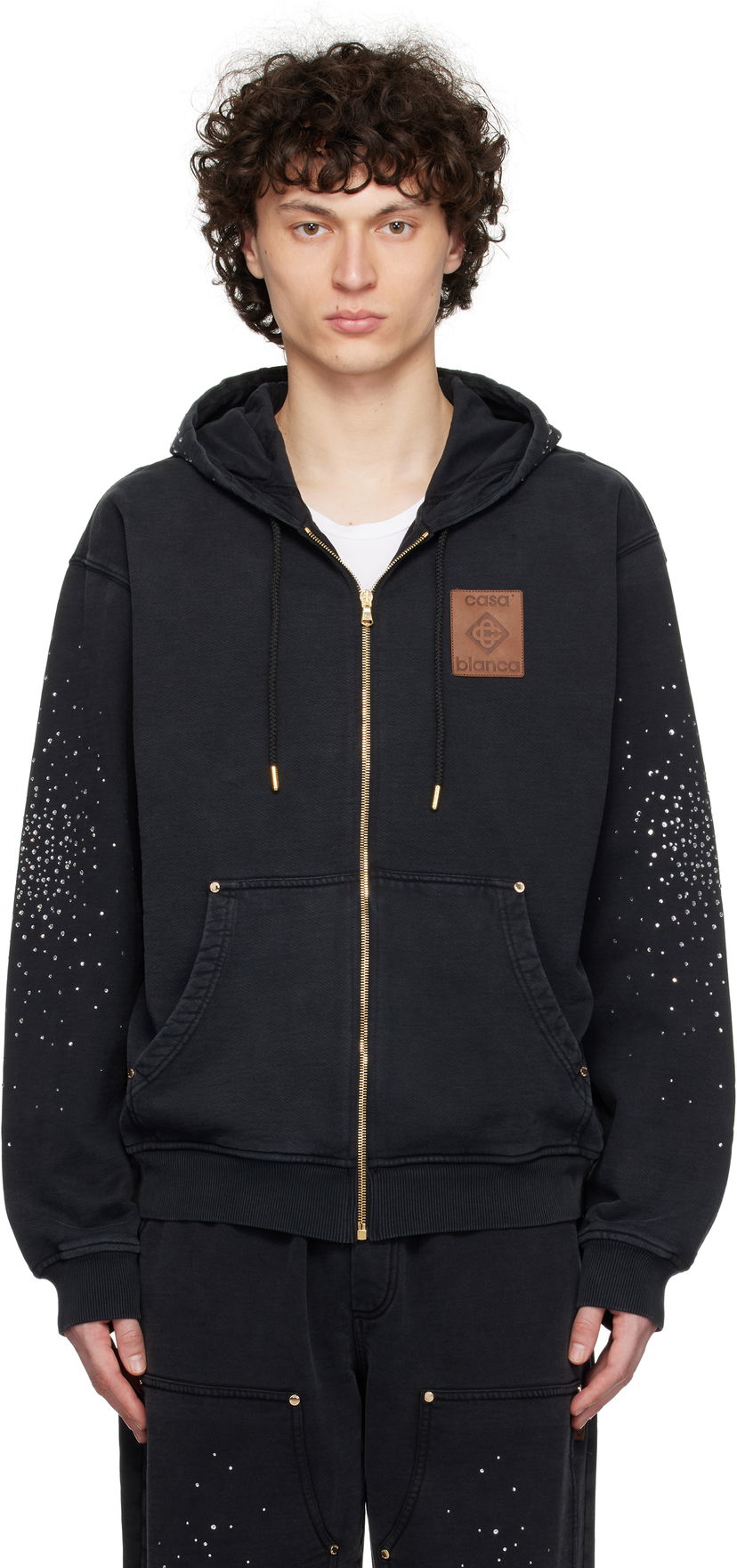 Sweatshirt Casablanca Casablanca 'La Prémonition' Crystal Embellished Zip Hoodie Sort | MS25-JTP-343-01