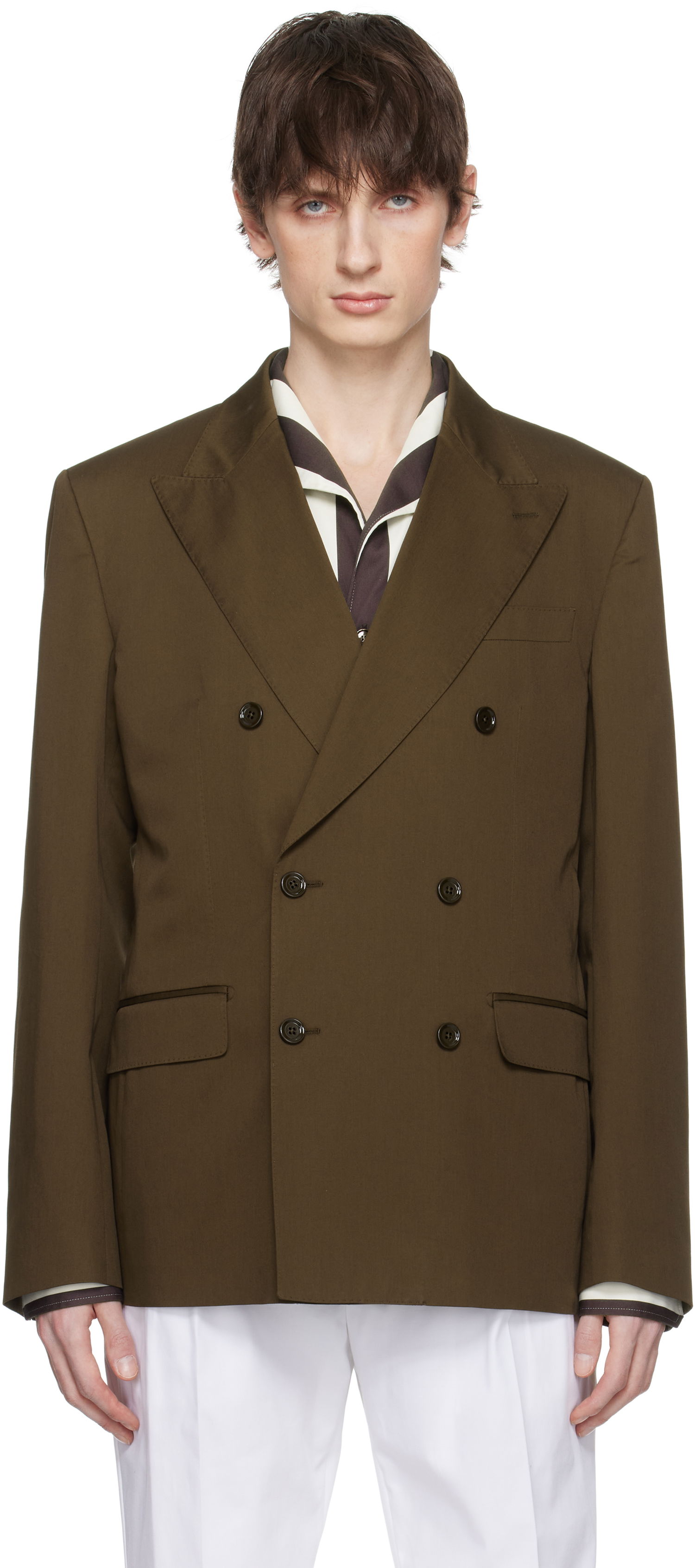 Jakke Dolce & Gabbana Dolce&Gabbana Double-Breasted Technical Gabardine Blazer Brun | G2TV8TFUFNV, 0