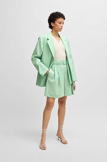 Shorts BOSS Regular-Fit Virgin Wool Culottes Grøn | 50537395, 1